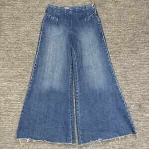 Anthropologie Pilcro A Line Trapeze Jeans Women 27 Blue Wide Leg Side Zip Ankle